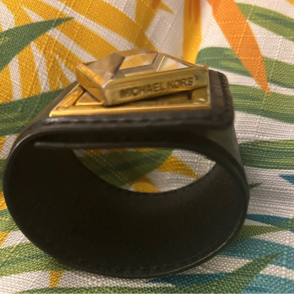 Michael Kors Black Leather Crystal Wrap Bracelet